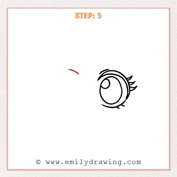 how to draw an anime eyes - Step 5: A second upper eyelid curve appears on the left to start matching cartoon eyes.